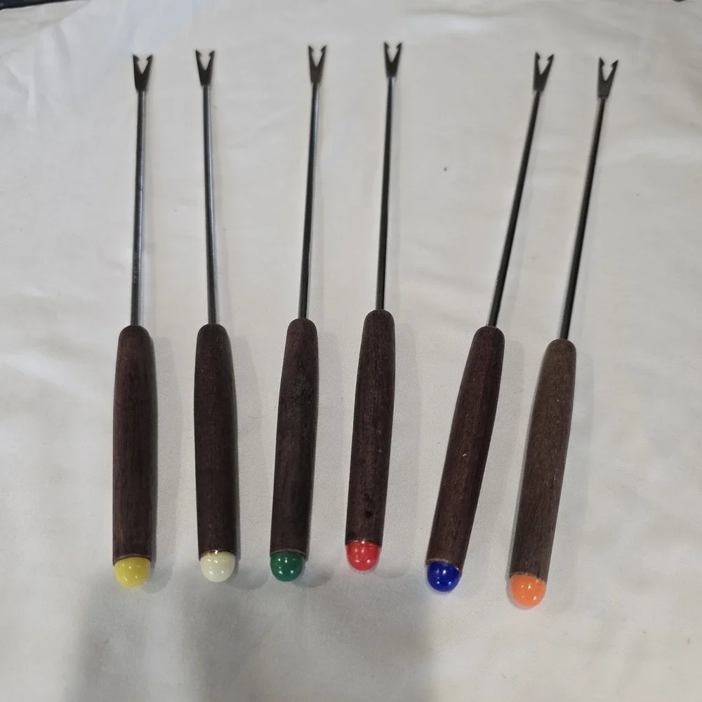 Set of 6 Fondue Forks Stainless Steel With Plastic‎ Handles, 9 1/2